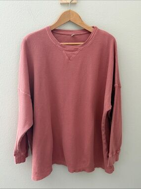 Free People Waffle Knit Crewneck Pullover - Dusty Rose Size Extra Small